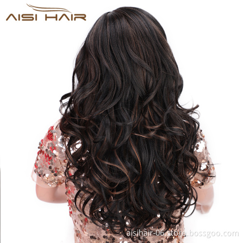 Aisi Hair Synthetic Black Body Wave Long Wavy Black Mixed Wig Heat Resistant Fiber Hair Wig For Black White Women Cosplay Wigs